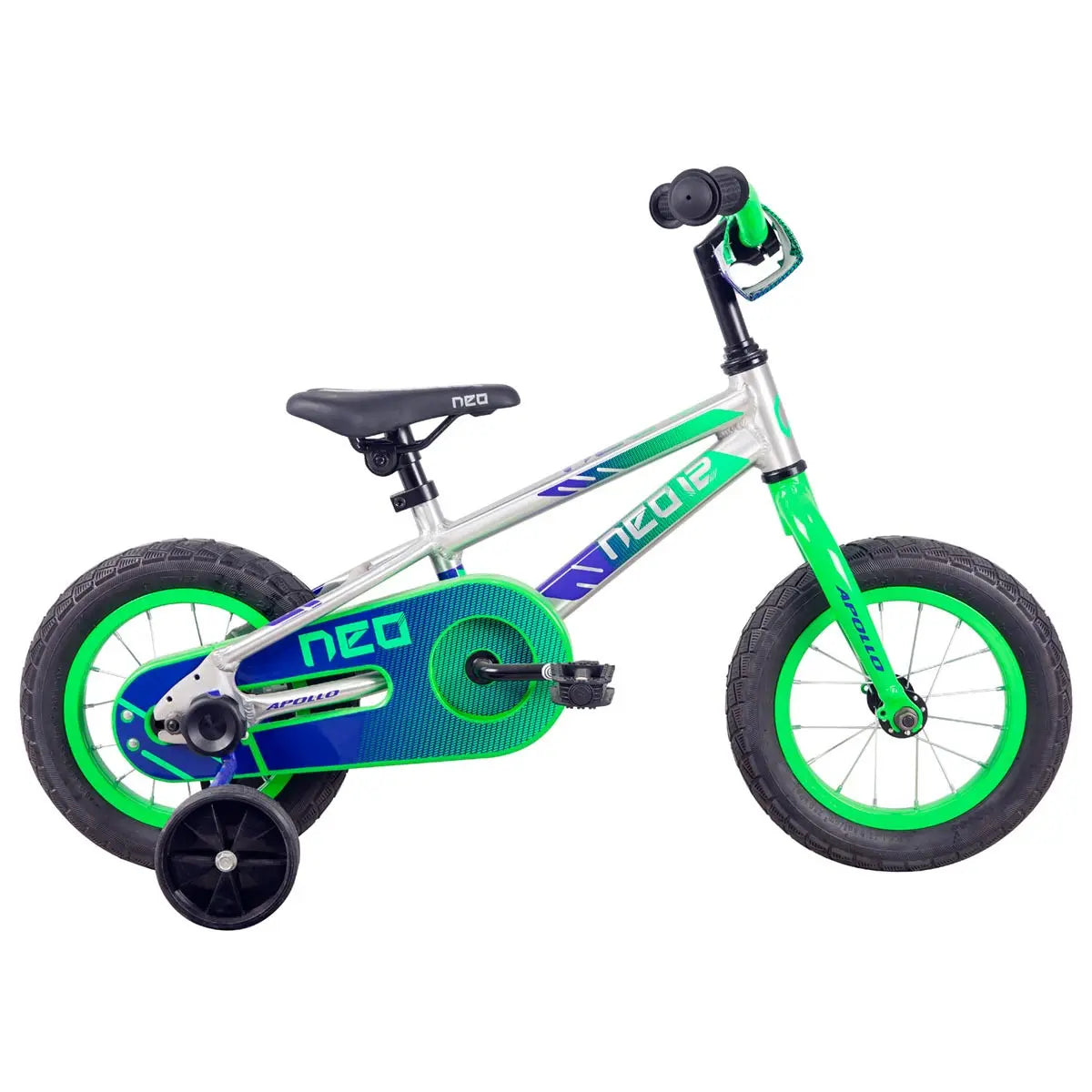 Neo+ 12 Boy's Bike (Brushed Alloy / Neon Green, Navy Blue Fade) Neo