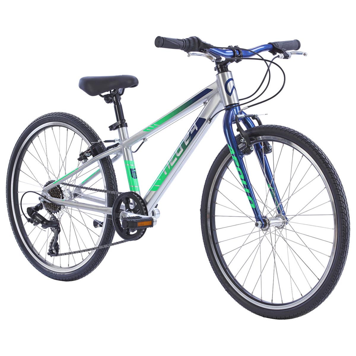 Neo+ 24 7s Boy's Bike (Brushed Alloy / Navy Blue, Neon Green Fade)